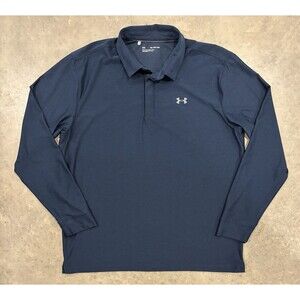Under Armour Performance Polo Shirt Mens 2XL Blue Loose Fit Golf Long Sleeve